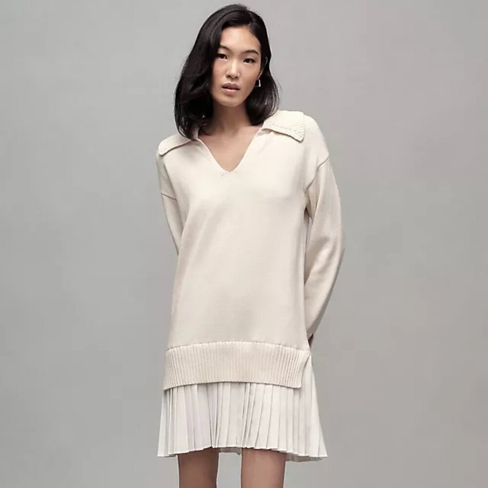 NWOT English Factory Cream Pleated Mini Sweater Dress